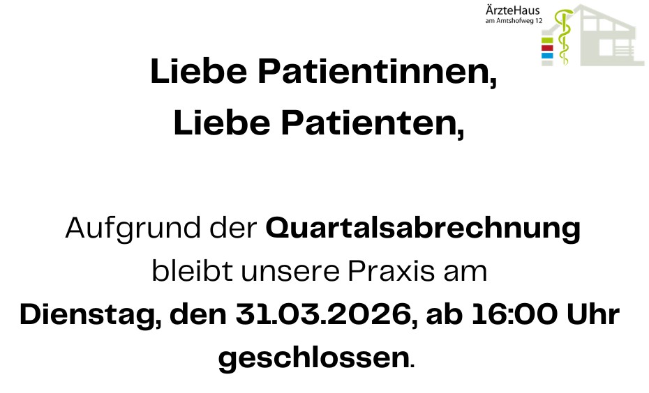 quartalsabrechnung Wir haben am Dienstag, 31.03.2026 ab 16 Uhr, aufgrund der Quartalsabrechnung geschlossen.
